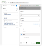 Screenshot showing gender filter with operator set to equals and value set to male